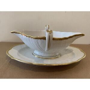 Hutschenreuther Selb Dresden Gravy Boat Attached Underplate Bavaria Germany Gold